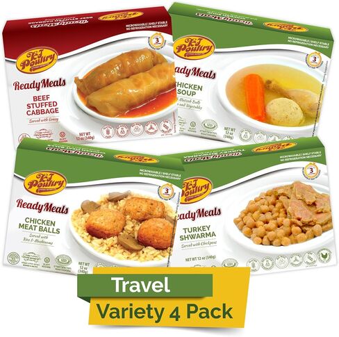 Kosher MRE Meat Meals Ready to Eat (4 Pack Variety - Beef & Turkey) Prepared Entree Fully Cooked, Shelf Stable Microwave Dinner - Travel, Military, Camping, Emergency Survival Protein Food Supply in Saudi Arabia