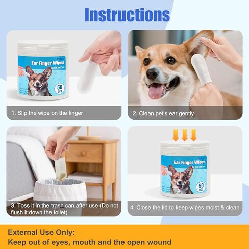 عبوة واحدة من مناديل تنظيف أذن الكلاب من أفونت، غمد لطيف لتنظيف الأذن للقطط والحيوانات الأليفة، 50 قطعة للاستعمال مرة واحدة in Kuwait