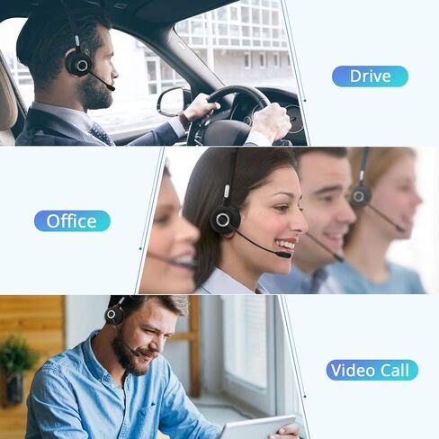 سماعات بلوتوث مع ميكروفون، سماعة رأس لاسلكية لوقت التحدث تصل إلى 24 ساعة مع ميكروفون للهواتف المحمولة، بطارية ذات سعة كبيرة للمكتب والأعمال in Kuwait