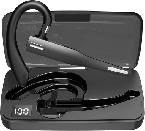 SHIJIAET Wireless Earpiece CVC8.0 Hands-Free Earphones with Built-in Mic LED Charging Case Touch Control Earphone for Driving/Business, Compatible with iOS and Android Single Ear Bluetooth Headset in Kuwait