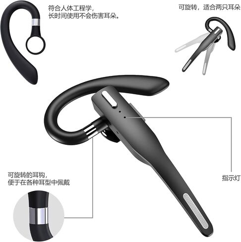 SHIJIAET Wireless Earpiece CVC8.0 Hands-Free Earphones with Built-in Mic LED Charging Case Touch Control Earphone for Driving/Business, Compatible with iOS and Android Single Ear Bluetooth Headset in Kuwait