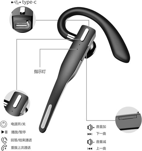 SHIJIAET Wireless Earpiece CVC8.0 Hands-Free Earphones with Built-in Mic LED Charging Case Touch Control Earphone for Driving/Business, Compatible with iOS and Android Single Ear Bluetooth Headset in Kuwait