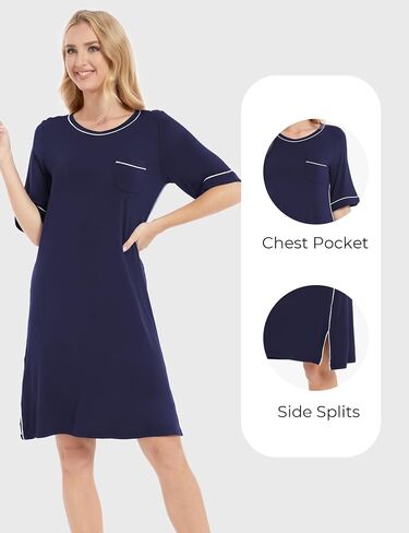 GYS Women's Bamboo Nightgowns, 3/4 Sleeve Nightshirt for Women, Soft Comfy Sleepwear Dress in Kuwait