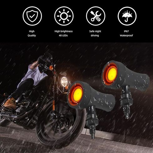 BOSYCY دراجة نارية بدوره إشارات أضواء LED الذيل مع بارد الجمجمة 2-حزمة، 40 المصابيح الحمراء العنبر للفرامل الخلفية مؤشر الذيل الوامض العالمي صالح هارلي هوندا كاواساكي سوزوكي انتصار (الجمجمة الكروم) in Kuwait