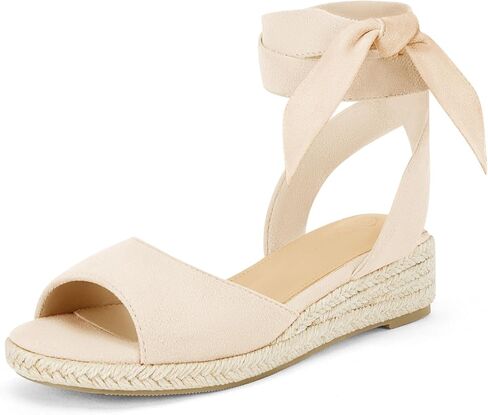 Coutgo Girls Wedge Sandals Espadrille Platform Open Toe Tie Lace Up Summer Dress Shoes Toddler Little Big Kid in Saudi Arabia