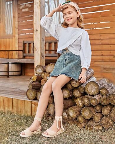 Coutgo Girls Wedge Sandals Espadrille Platform Open Toe Tie Lace Up Summer Dress Shoes Toddler Little Big Kid in Saudi Arabia