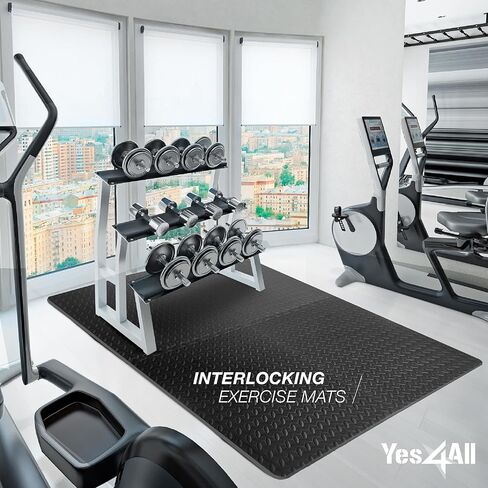 سجادات تمارين ألغاز من إسفنج EVA السميك من Yes4All للتمارين الرياضية المنزلية مقاس 1 بوصة بلاط أرضيات متشابك لمعدات اللياقة البدنية - أسود - 24 قدم مربع in Kuwait
