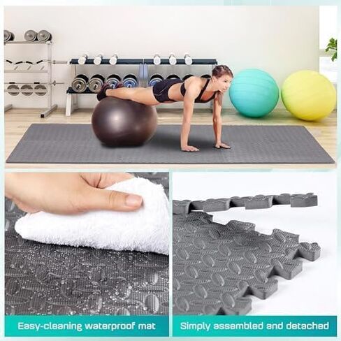 Yes4All Thicker EVA Foam Puzzle Exercise Mats for Home Gym Workout ¾" Interlocking Floor Tiles for Fitness Equipment - Grey - 48 Square Feet in Saudi Arabia