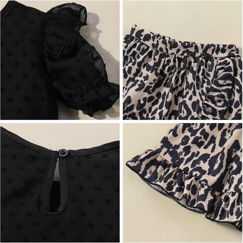 Refein Girls 2 Pieces Skirt Sets Ruffle Mesh Short Sleeve Shirt Leopard Flare Hem Mini Skirts Summer Outfits in Saudi Arabia