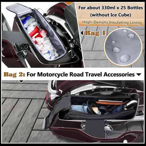 حقيبة بطانات السرج من HODRANT ومبرد حقيبة السرج للدراجات النارية، حقيبتين، متوافقة مع حقيبة السرج الصلبة Harley Davidson 2014-2022، منظم حقيبة السرج للدراجات النارية للسفر وإدراج حقيبة تبريد معزولة in Kuwait
