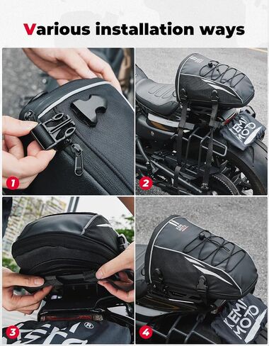 KEMIMOTO Motorcycle Tail Bag Waterproof Tank Bag Tool Carry Bag Storage Saddle Bag Sports Motorbike Rear Rack Bag with shoulder strap and Waterproof Cover 10L in Saudi Arabia