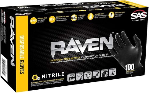 SAS SAFETY CORP 66516 Raven Nitrile Small Black Powder-free Gloves in Saudi Arabia