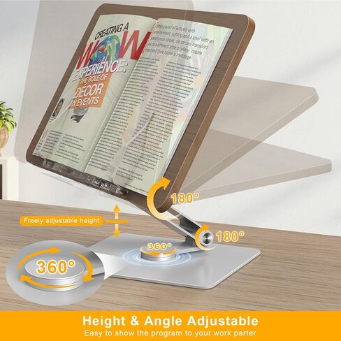 حامل كتب كاري كاثي للقراءة، حامل قابل للتعديل بقاعدة دوارة 360 درجة ومشابك للصفحات، شاشة عرض كتب سطح المكتب قابلة للطي، حامل كتب الطبخ، للمطبخ، المكتب المنزلي، الكمبيوتر المحمول، الكمبيوتر اللوحي، كيندل in Kuwait