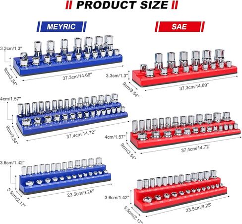 Magnetic Socket Holder, Socket Organizer SAE Red 1/2 Inch Drive, Socket Keeper Stores 16 Standard and Deep Size SAE Sockets, Socket Posts Feature High Visibility Markings, Socket Not Included in Saudi Arabia