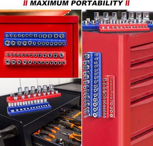 Magnetic Socket Holder, Socket Organizer SAE Red 1/2 Inch Drive, Socket Keeper Stores 16 Standard and Deep Size SAE Sockets, Socket Posts Feature High Visibility Markings, Socket Not Included in Saudi Arabia