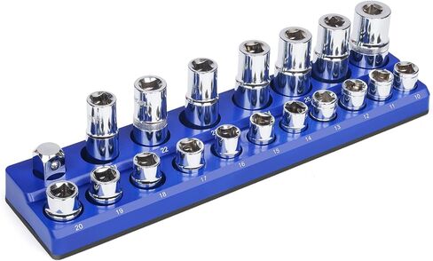 Magnetic Socket Holder, Socket Organizer SAE Red 1/2 Inch Drive, Socket Keeper Stores 16 Standard and Deep Size SAE Sockets, Socket Posts Feature High Visibility Markings, Socket Not Included in Saudi Arabia