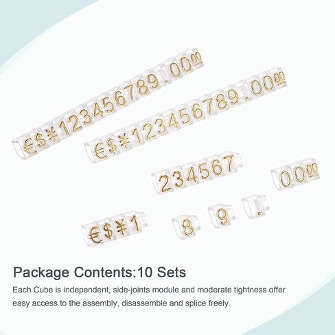 MECCANIXITY قابل للتعديل مكعب صغير قابل للإزالة علامة السعر عرض رقم حرف السعر ملصق مجموعة كتلة حامل لمتجر العداد ذهبي على شفاف، 3.8 × 6.9 مم، 10 مجموعات in Kuwait