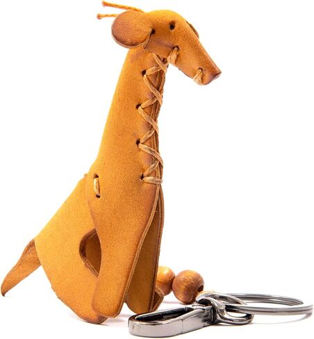 Leather Cat Keychain, Dog, Shark, Turtle, Elephant - 100% Handmade, Animal Figures with 6 Colors, Hanging Charm, Accessory for Kid's Backpacks/Gift for Animal Lovers (Mustard, Giraffe) in Saudi Arabia