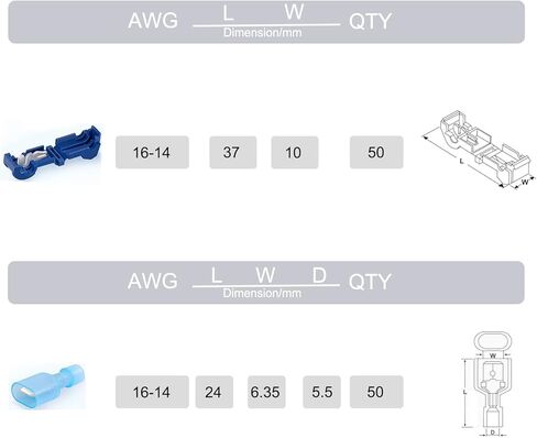 HIGHSHION أزرق 16-14 AWG 100 قطعة أطراف أسلاك كهربائية ذاتية التعرية سريعة التوصيل، موصلات أسلاك طرفية معزولة للفصل السريع للذكور in Saudi Arabia
