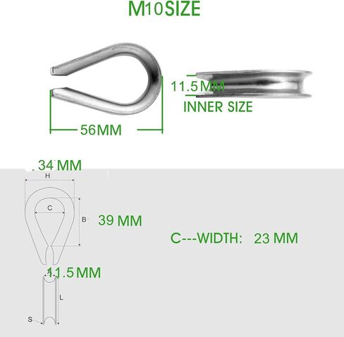 8 PCS M10 Stainless Steel Thimbles for 3/8 inch (10mm) Diameter Wire Rope Cable Timble Rigging in Saudi Arabia