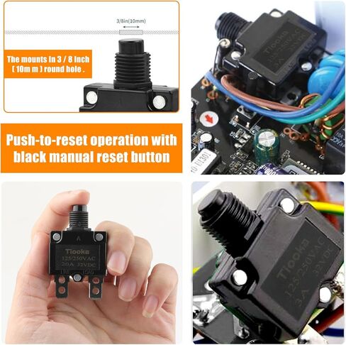 Tiooka 30Amp Thermal Circuit Breaker Assortment Kit Push Button Manual Reset 125/250V AC 32V DC Quick Connect Terminals Waterproof Button Caps for Overload Protection Applications 5Pcs in Saudi Arabia