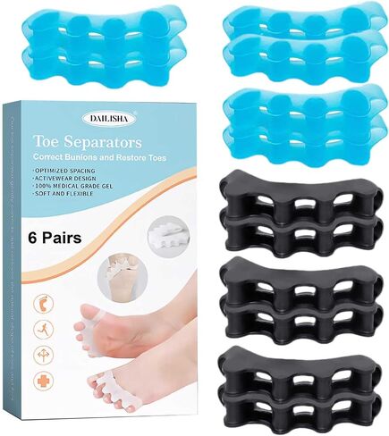 12 Pack Toe Separators to Correct Bunions,Bunion Corrector for Women Men Overlapping Toes,Toe Straightener to Improve Functional Athletic Mobility - Stretches to Fit (Black) in Saudi Arabia