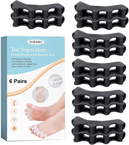 12 Pack Toe Separators to Correct Bunions,Bunion Corrector for Women Men Overlapping Toes,Toe Straightener to Improve Functional Athletic Mobility - Stretches to Fit (Black) in Saudi Arabia