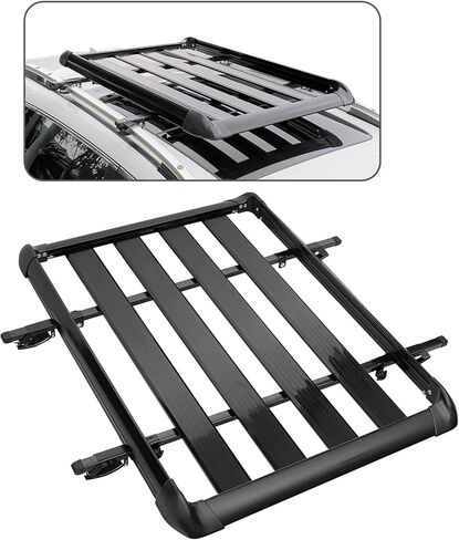 حامل أمتعة علوي للسيارة من MAXSOUGH مقاس 50 بوصة، حامل أمتعة خفيف الوزن من الألومنيوم للسيارة لسيارات الدفع الرباعي والشاحنات والسيارات سعة 150 رطل، أسود in Kuwait