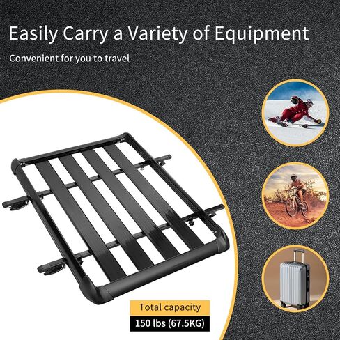 حامل أمتعة علوي للسيارة من MAXSOUGH مقاس 50 بوصة، حامل أمتعة خفيف الوزن من الألومنيوم للسيارة لسيارات الدفع الرباعي والشاحنات والسيارات سعة 150 رطل، أسود in Kuwait
