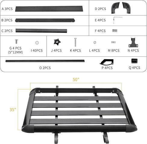 حامل أمتعة علوي للسيارة من MAXSOUGH مقاس 50 بوصة، حامل أمتعة خفيف الوزن من الألومنيوم للسيارة لسيارات الدفع الرباعي والشاحنات والسيارات سعة 150 رطل، أسود in Kuwait