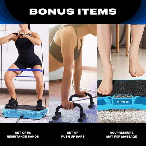 FITPULSE Premium Vibration Plate Exercise Machine with Resistance Bands, Loop Bands and Push-up Bars - Home Exercise Equipment Vibrating Plate for Whole Body - Vibrating Plate Exercise Machine in Saudi Arabia