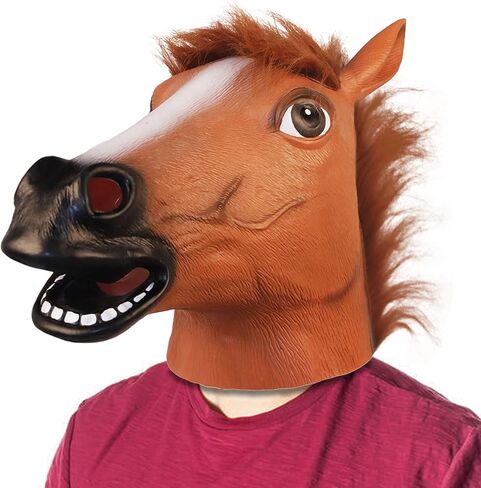قناع هالفورد البني للحصان، قناع رأس حيوان مبتكر، أقنعة وجه كاملة مضحكة للحفلات التنكرية in Kuwait