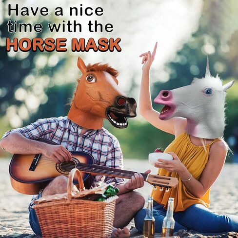 قناع هالفورد البني للحصان، قناع رأس حيوان مبتكر، أقنعة وجه كاملة مضحكة للحفلات التنكرية in Kuwait