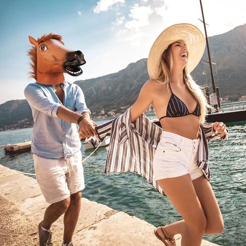 قناع هالفورد البني للحصان، قناع رأس حيوان مبتكر، أقنعة وجه كاملة مضحكة للحفلات التنكرية in Kuwait