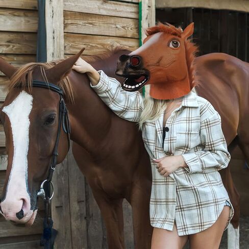 قناع هالفورد البني للحصان، قناع رأس حيوان مبتكر، أقنعة وجه كاملة مضحكة للحفلات التنكرية in Kuwait