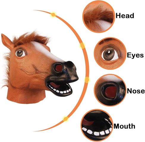 قناع هالفورد البني للحصان، قناع رأس حيوان مبتكر، أقنعة وجه كاملة مضحكة للحفلات التنكرية in Kuwait