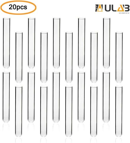 أنابيب اختبار زجاجية أسطوانية علمية من ULAB، حجم 20 مل، 20 × 150 مم، مادة زجاجية بوروسيليكات متوسطة 3.3، عبوة من 20 قطعة، UTT1006 in Kuwait