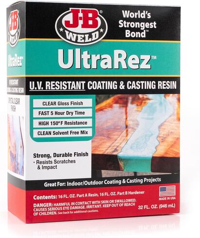 J-B Weld 43032 راتنج UltraRez المقاوم للأشعة فوق البنفسجية، راتنجات الإيبوكسي، راتنجات فنية، كريستال شفاف غير أصفر، 32 أونصة سائلة. أوز. كيت، واضح in Saudi Arabia