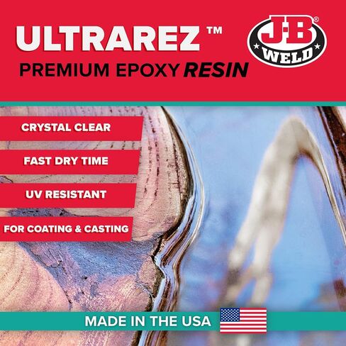 J-B Weld 43032 UltraRez UV Resistant Resin, Epoxy Resin, Art Resin, Crystal Clear Non- Yellowing, 32 fl. Oz. Kit, Clear in Saudi Arabia