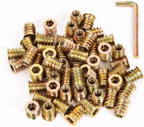 M8-1.25 x 13mm Threaded Insert for Wood Furniture Screw in Nut Threaded Wood Inserts Bolt Fastener Connector, Zinc Plated Carbon Steel, 50 PCS (with Hex Spanner) in Kuwait