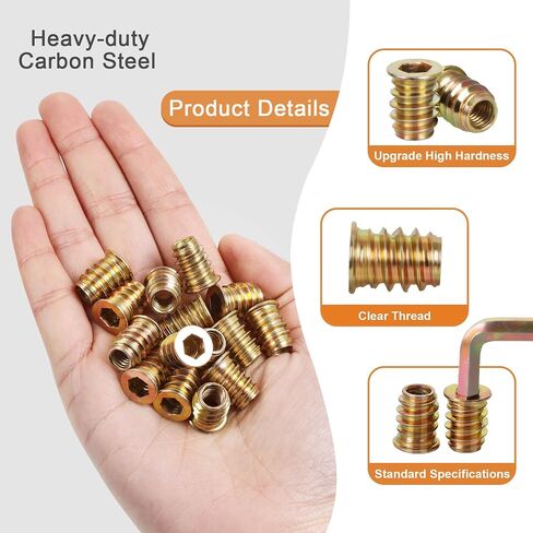 M8-1.25 x 13mm Threaded Insert for Wood Furniture Screw in Nut Threaded Wood Inserts Bolt Fastener Connector, Zinc Plated Carbon Steel, 50 PCS (with Hex Spanner) in Kuwait