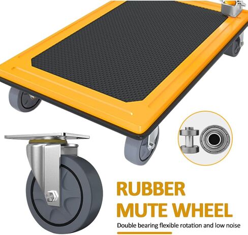 عربة دفع جروماي دوللي بسعة وزن 660 رطل، شاحنة منصة قابلة للطي، عربة مسطحة متحركة صفراء مع عجلات كتم الصوت 4 بوصة 360 درجة لنقل أثاث حديقة المرآب in Kuwait