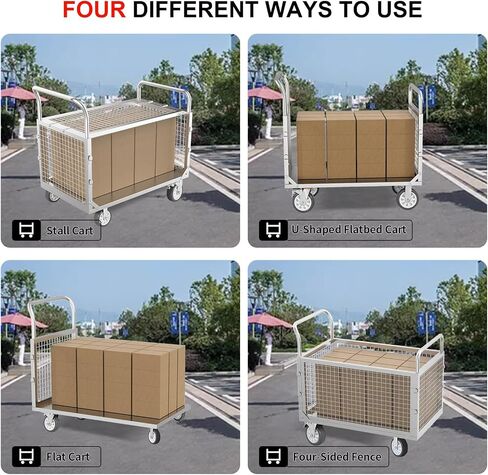 PYGHWNXH 4in1 Platform Truck Cart with Cage, Folding Flatbed Cart, Heavy Duty Push Cart Dolly 2200lbs Capacity with Swivel Wheels,Multipurpose Utility Hand Trucks Cart for Storage/Grocery/Laundry. in Saudi Arabia