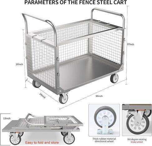 PYGHWNXH 4in1 Platform Truck Cart with Cage, Folding Flatbed Cart, Heavy Duty Push Cart Dolly 2200lbs Capacity with Swivel Wheels,Multipurpose Utility Hand Trucks Cart for Storage/Grocery/Laundry. in Saudi Arabia