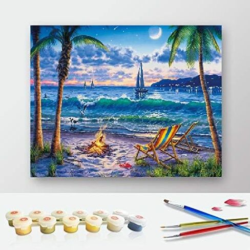 الطلاء بالأرقام للبالغين والأطفال، لوحة رسم DIY مع 4 فرش طلاء ودهانات أكريليك، ديكور هدايا قماش ملفوف مقاس 40.64 سم × 50.8 سم، مشهد طبيعي لنهاية الصيف in Kuwait