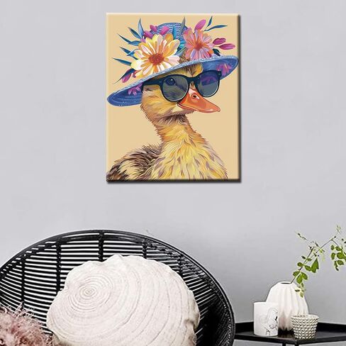 Serious Rooster Wearing Shades Straw Hat Paint by Number Funny Animal Flowers Painting DIY Painting on Canvas with Brushes Paints Paint by Numbers for Adults and Beginner 16x20 Inch（DIY Frame） in Saudi Arabia