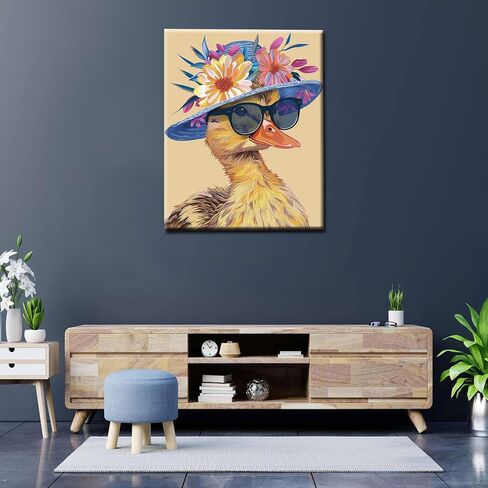 Serious Rooster Wearing Shades Straw Hat Paint by Number Funny Animal Flowers Painting DIY Painting on Canvas with Brushes Paints Paint by Numbers for Adults and Beginner 16x20 Inch（DIY Frame） in Saudi Arabia