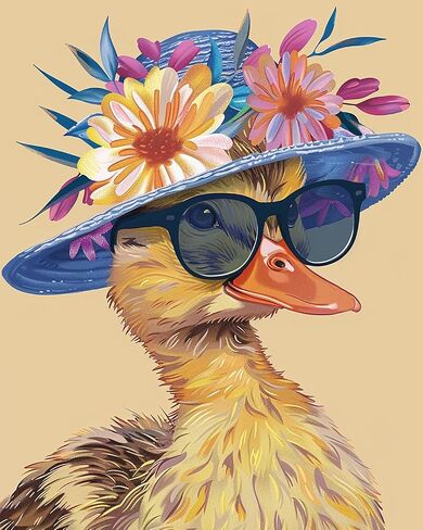 Serious Rooster Wearing Shades Straw Hat Paint by Number Funny Animal Flowers Painting DIY Painting on Canvas with Brushes Paints Paint by Numbers for Adults and Beginner 16x20 Inch（DIY Frame） in Saudi Arabia