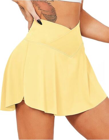 TZLDN Women's Tennis Skirt with Shorts Pockets High Waisted Crossover Pleated Workout Athletic Golf Skorts Skirts in Saudi Arabia