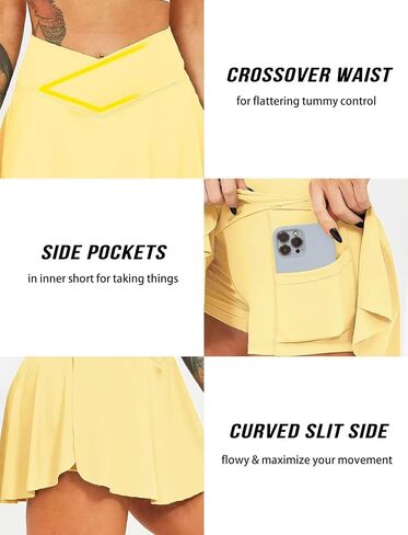 TZLDN Women's Tennis Skirt with Shorts Pockets High Waisted Crossover Pleated Workout Athletic Golf Skorts Skirts in Saudi Arabia